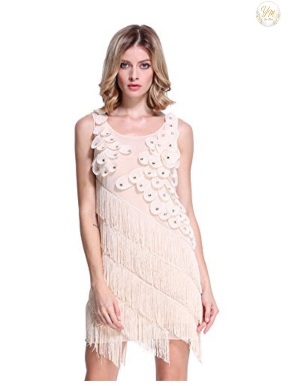 1920s Flapper Dress Beaded Fringe Scalloped Petal Plus Size Swing Cocktail - Picture 3 of 4